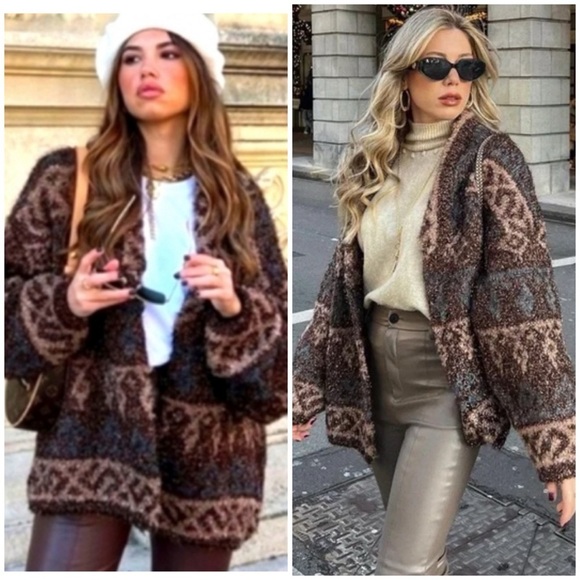 ZARA SHORT METALLIC THREAD JACQUARD COAT CARDIGAN SZ XS-S - Picture 2 of 10